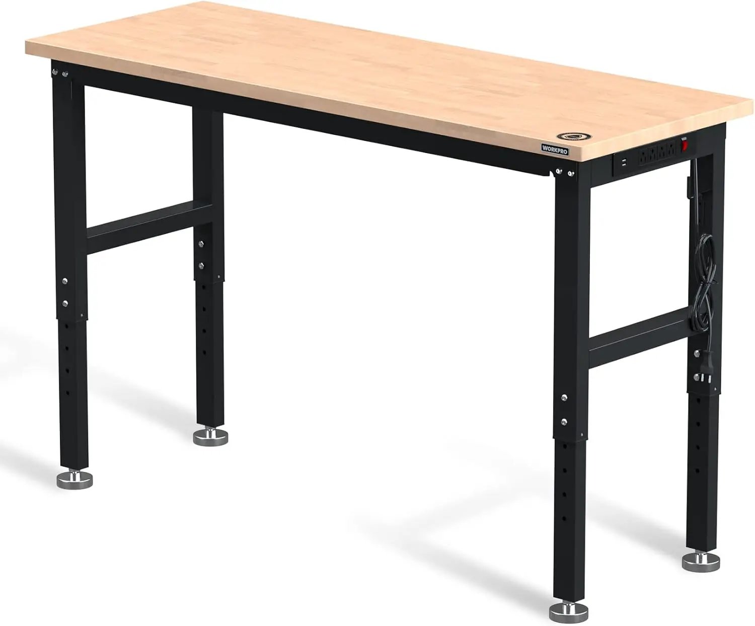 WORKPRO 60" Adjustable Workbench, Rubber Wood Top Heavy-Duty Workstation, 2000 LBS Load Capacity Hardwood Worktable with Power Outlets, for Workshop, Garage, Pack of 10 by GreenHaven Gardens