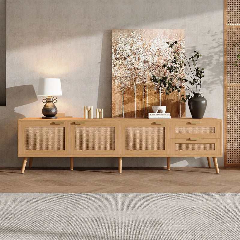 TV Stand, Media Console, 2 Drawers & Cable Management - Natural Wood by HouseOfZazla