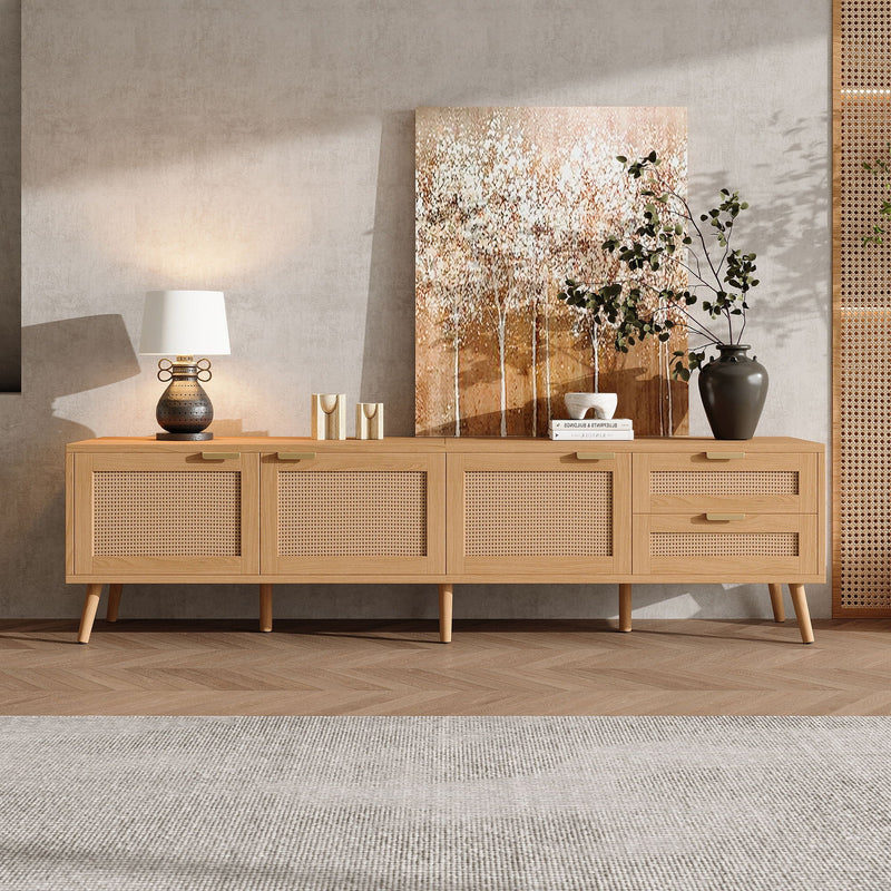 Natural Wood TV Stand with Cable Management and Drawers, photo 7 of 16