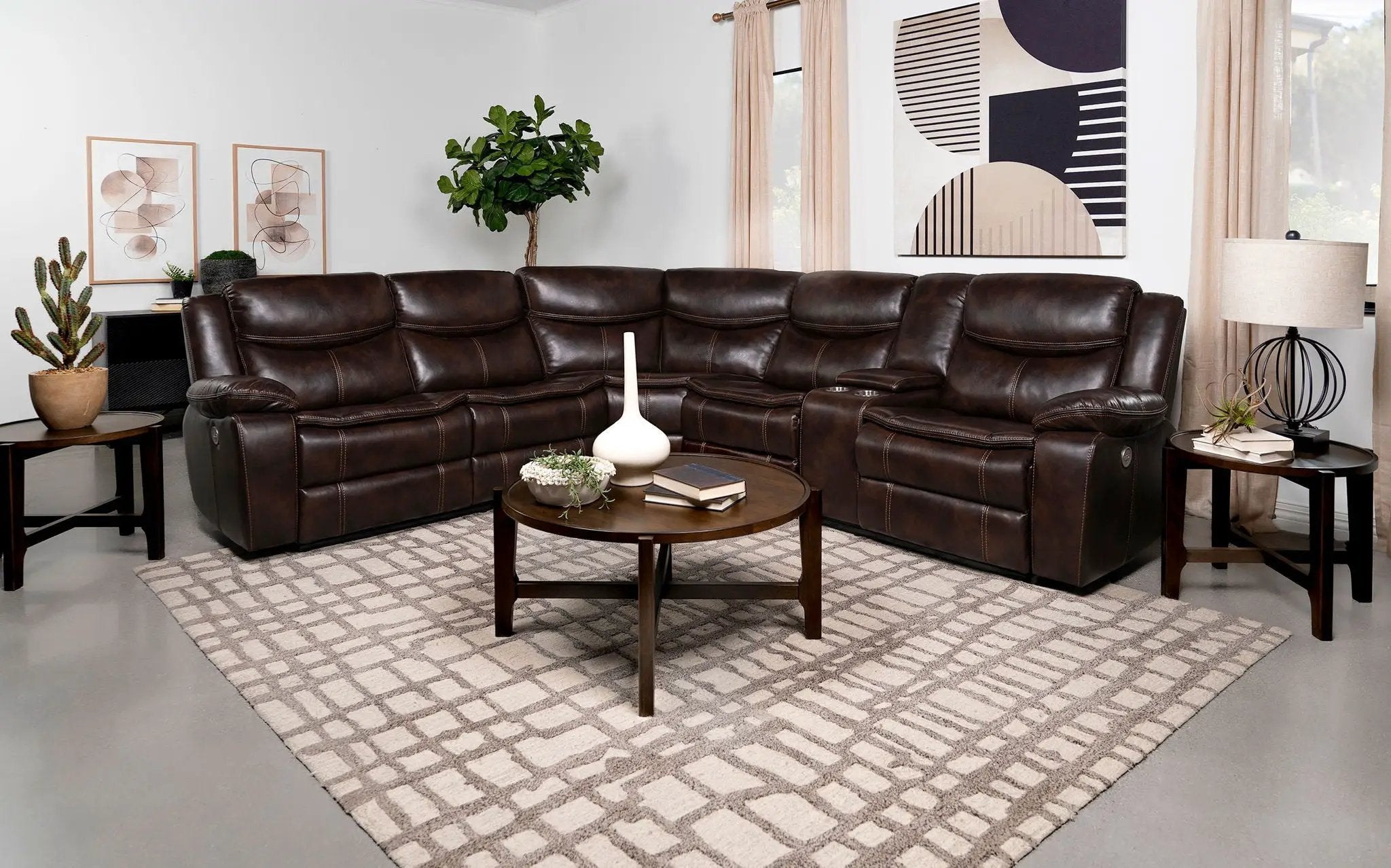 Sycamore Upholstered Power Reclining Sectional Sofa Brown by Unique Piece Furniture