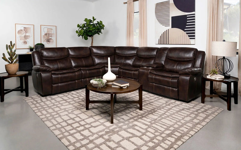 Sycamore Upholstered Power Reclining Sectional Sofa Brown by Unique Piece Furniture