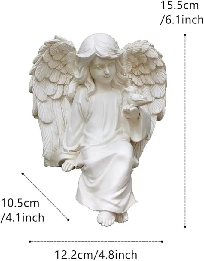 Angel Garden Statue, Sitting Angel Sculpture, Resin Angel with Bird Figurine for Patio Yard Porch Lawn Outdoor Decor Home Shelf Sitter Memorial Spiritual Gifts by GreenHaven Gardens