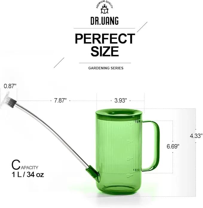 Small Watering Can Indoor Plants with Long Spout (1L, Green) by GreenHaven Gardens