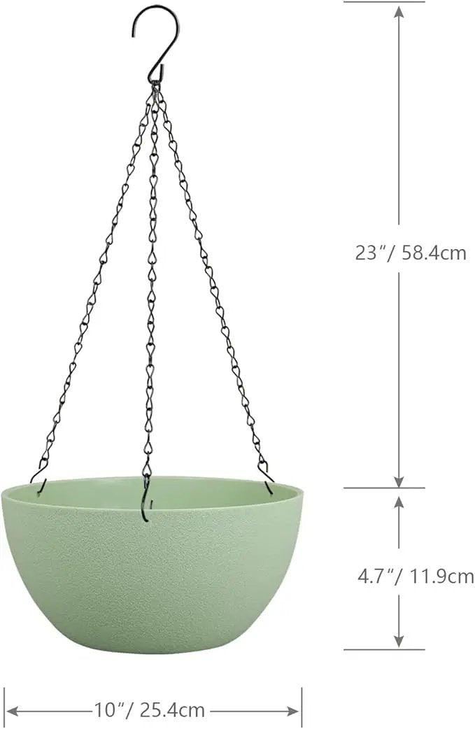 10 inch Hanging Planters for Outdoor Indoor Plants with Drainage Holes and Chain, 2 Pack Round Hanging Flower Pots for Garden Home Porch Decor,Green by GreenHaven Gardens