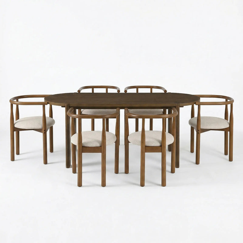 7 Pieces Modern Oval Dining Set, Rustic Farmhouse Solid Wood by HouseOfZazla