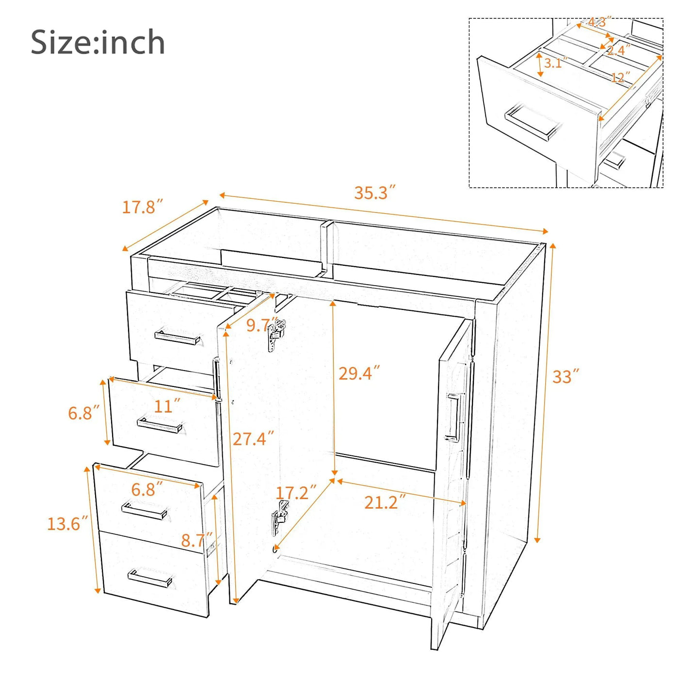 Retro Style Bathroom Vanity, 3 Drawers & Soft Closing Doors by HouseOfZazla
