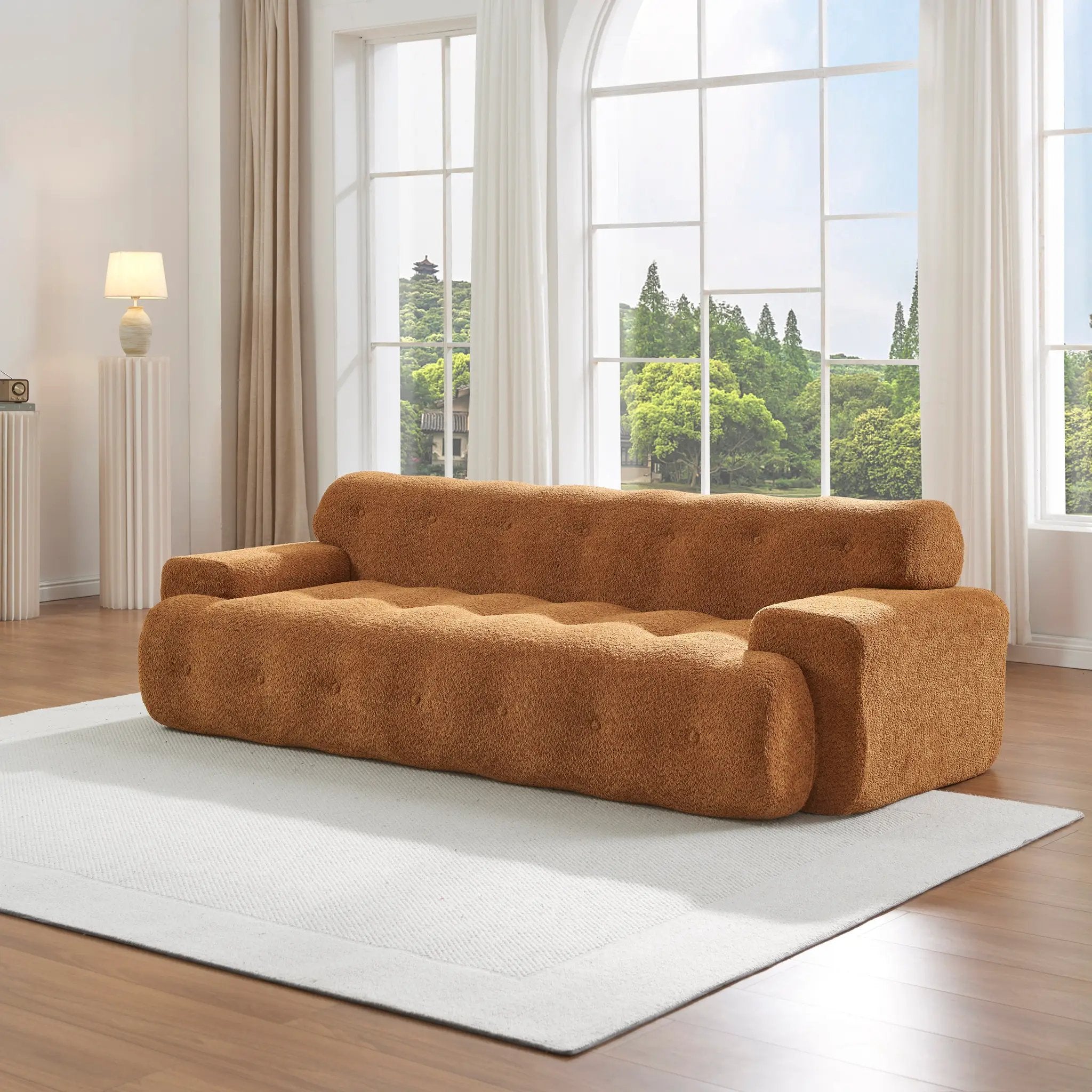 88 in. Cloud 3 Seater Boucle Sofa with Button Tufted Comfy Upholstered Couch, Nomad by HouseOfZazla