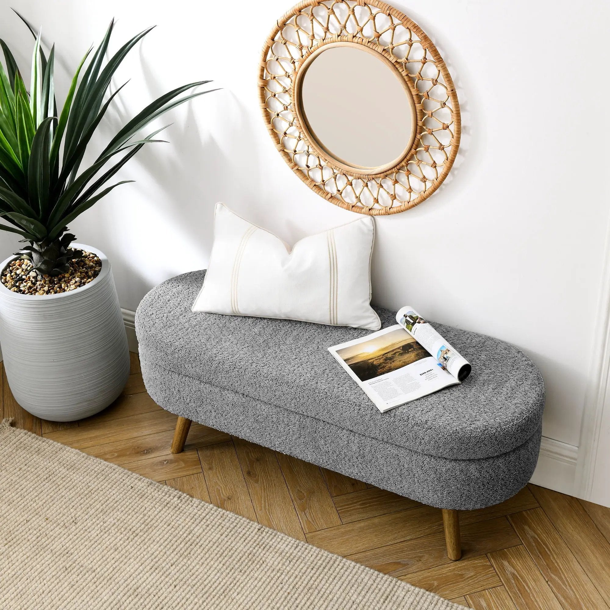 Ottoman Oval Storage Bench with Rubber Wood Legs by HouseOfZazla