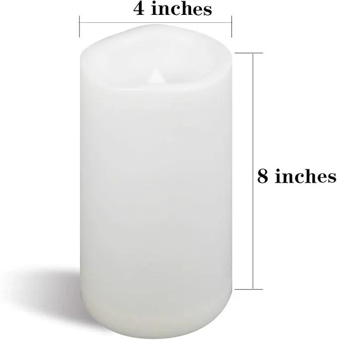 CANDLE CHOICE Outdoor Waterproof Battery Operated Flameless Candle Remote Timer Large Tall White Plastic Bright Flickering Electric LED Pillar for Lantern Patio Wedding Party Decorations 4”(D) x8”(H) by GreenHaven Gardens