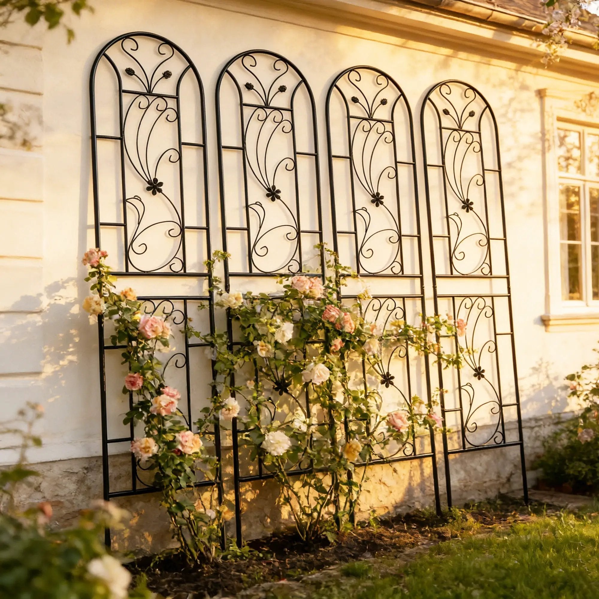 4 Pack Metal Garden Trellis 86.7'' x 19.7'' Rustproof Black by HouseOfZazla