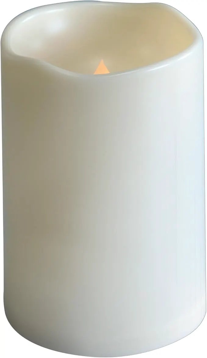 CANDLE CHOICE Extra Large Waterproof Outdoor Flameless Candle D6”xH9” Big Tall Battery Operated Pillar Candle with 6-hour Auto Timer Ivory Plastic Realistic Flickering LED Light for Garden Decorations by GreenHaven Gardens
