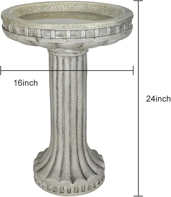 SKYFIRE 24 Inch Height Outdoor Bird Bath - Fibre Reinforced Concrete Large Bird Bath Stylish with Modern Pedestal for Garden, Patio, Lawn, Backyard - 16”W X 24”H Contemporary Birdbaths & Supports by GreenHaven Gardens