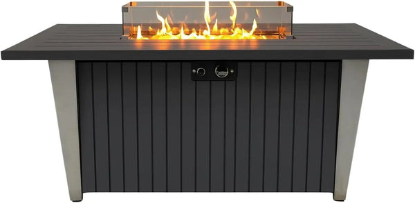 SereneLife 52 Inch Gas Fire Pit Table, 50,000 BTU Propane Pits for Outside with Steel Lid and Lava Rock, 2 in 1 Firepit Table Gatherings Parties on Patio Deck Garden Backyard