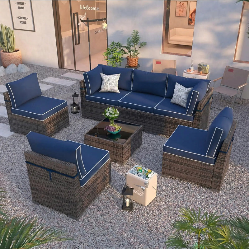 Cushion Covers for 7 Pcs Wicker Rattan Sectional Sofa by HouseOfZazla