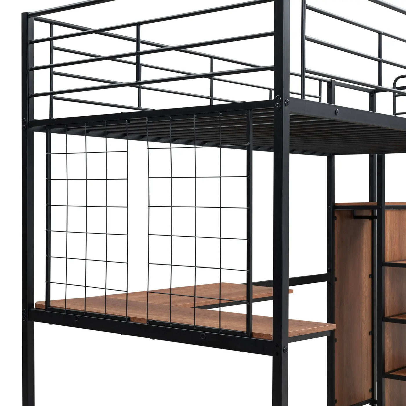 Loft Bed With Desk And Grid, Stylish Frame With Lateral Storage Ladder And Wardrobe by HouseOfZazla