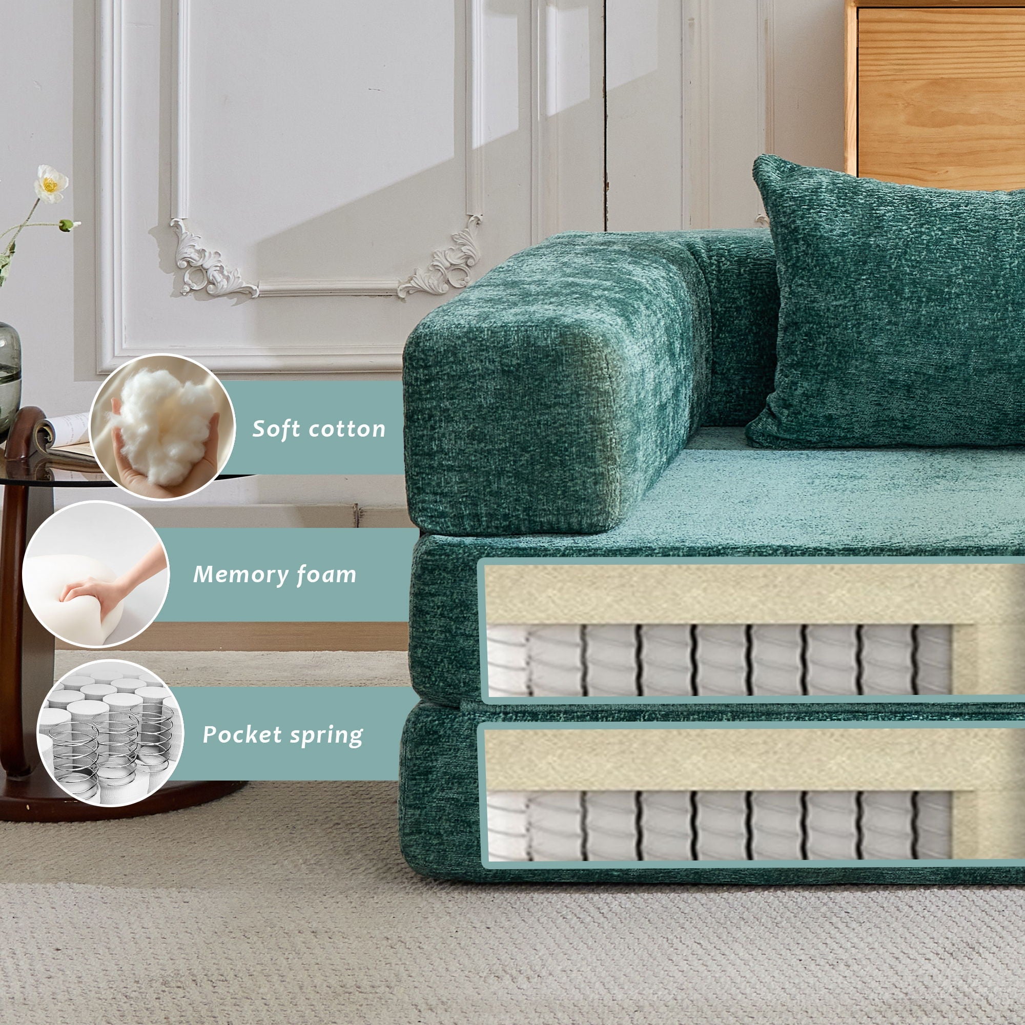 Convertible Floor Sofa Bed With Pillow Back Support Armrest by Unique Piece Furniture