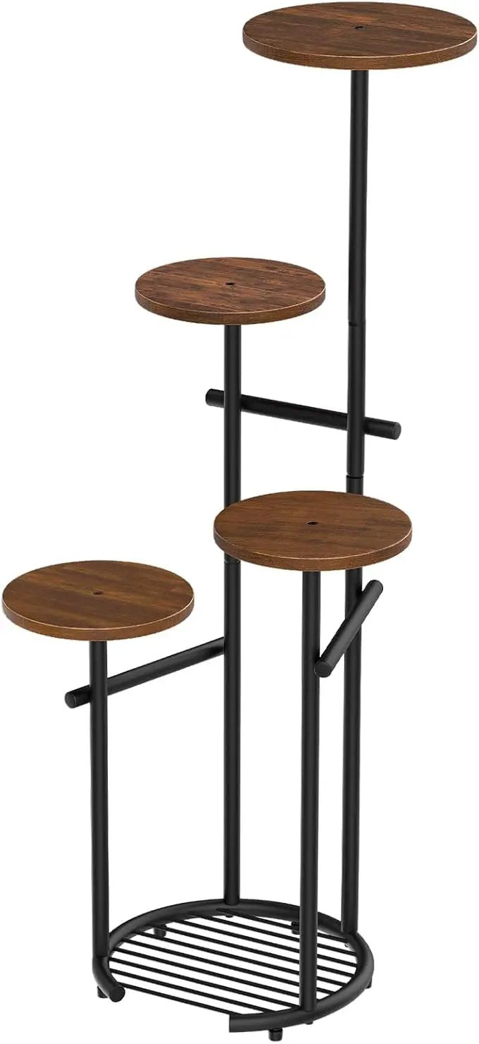 TOSKING 5 Tier Metal Plant Stand Indoor， Plant Shelf, Corner Shelf Flower Pot Stand for Outdoor Plant Stand for Living Room Balcony Garden Patio Bedroom (Black and Brown, 42in) by GreenHaven Gardens