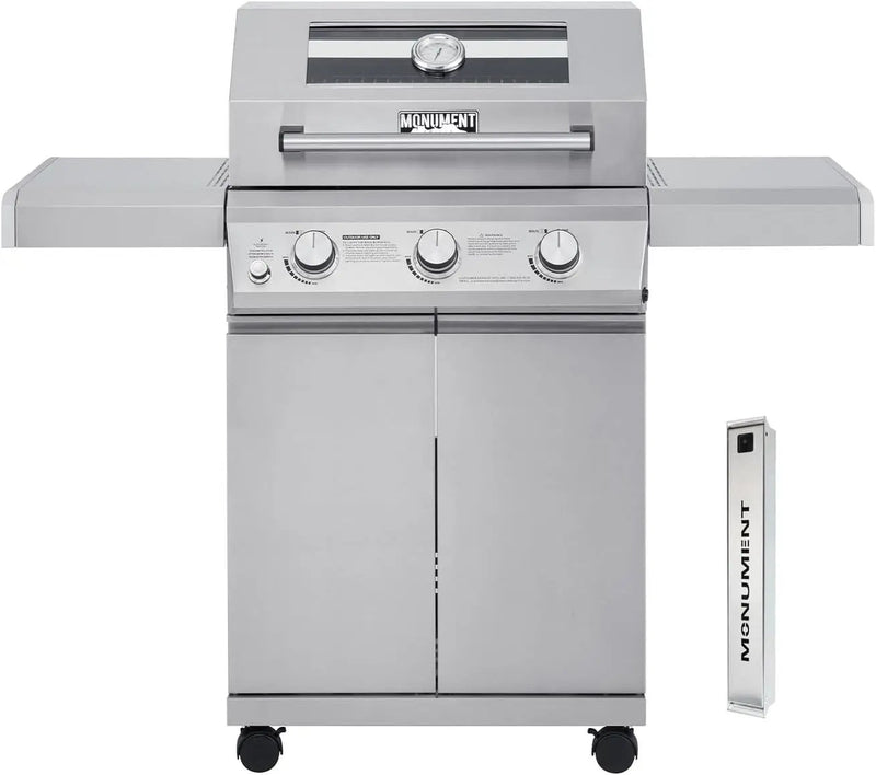 Monument Grills Larger 3-Burner Propane Gas Grills Barbeque Stainless Steel Heavy-Duty Cabinet Style with Smoker Box (2 Items) by GreenHaven Gardens