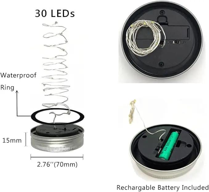 Decorman Solar Mason Jar Lights, 4 Pack 30 LED Fairy Star Firefly String Lids Lights with 4 Hangers for Patio Yard Garden Party Wedding Christmas Decoration(Jars Not Included) (4 Pack, Cool White) by GreenHaven Gardens