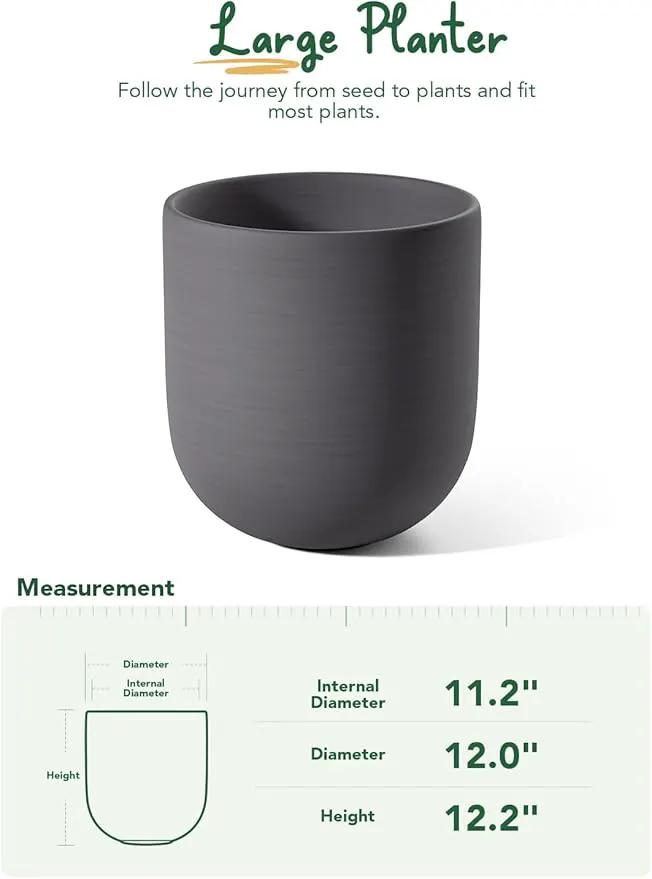 LE TAUCI 12 Inch Pots for Plants, Ceramic Large Planters for Indoor Plants, Indoor Plant Pots for Home Garden Patio Office, Big Planter Pots with Drainage Hole and Rubber Plug, Charcoal Gray by GreenHaven Gardens