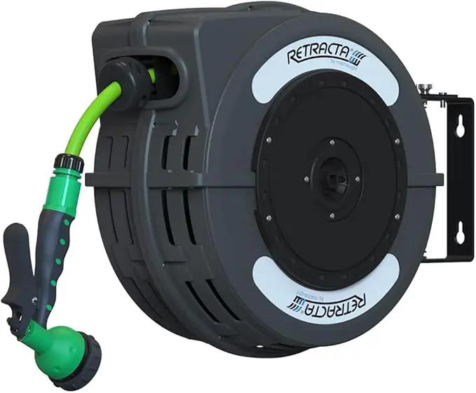 Macnaught C1 Series Retractable Garden Hose Reel, 40 Ft Water Hose Reel Heavy Duty Retractable Hose with Metal 180° Swivel Rotation Bracket for Wall Mount - Gray by GreenHaven Gardens
