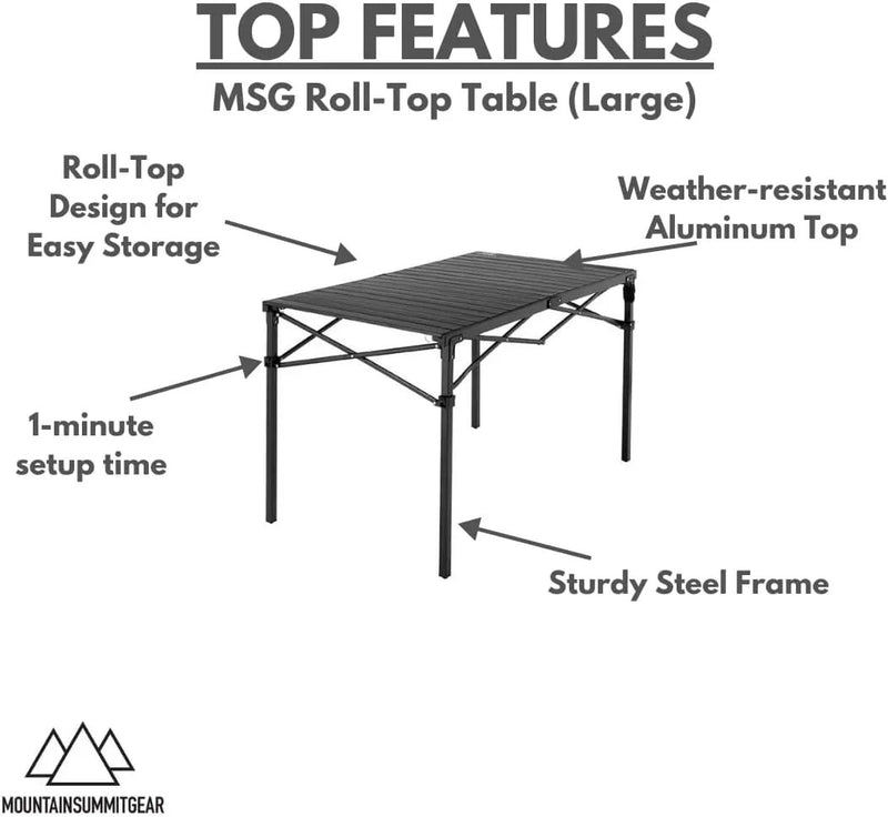 Heavy-Duty Roll-Top Table for Camping (Large) - Portable Aluminum-Top Folding Table with Steel Frame by Caddis Sports by GreenHaven Gardens