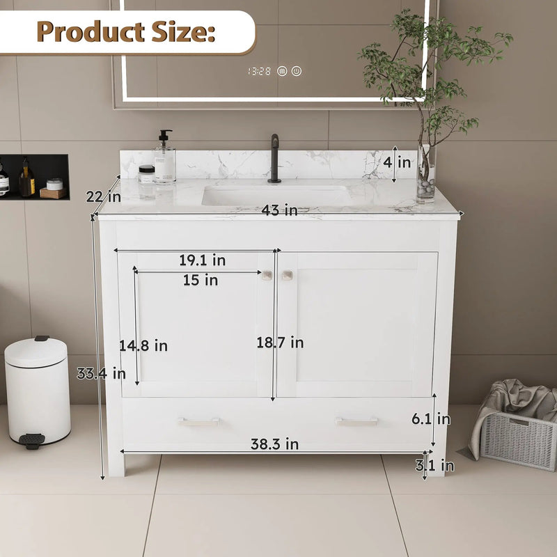 Modern 43" Bathroom Vanity with Artificial Marble Carrara by HouseOfZazla