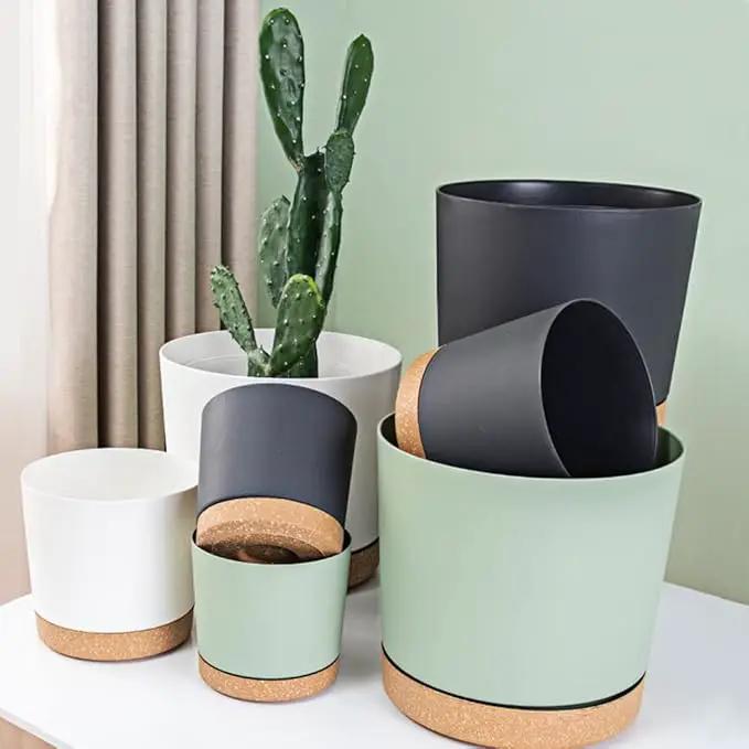 ZMTECH Plant Pots, Set of 3 8'' Self Watering Plastic Planter with Drainage Hole and Saucer, Modern Decorative Flower Pot for Indoor Outdoor House Plants, Succulents, Flowers - White by GreenHaven Gardens