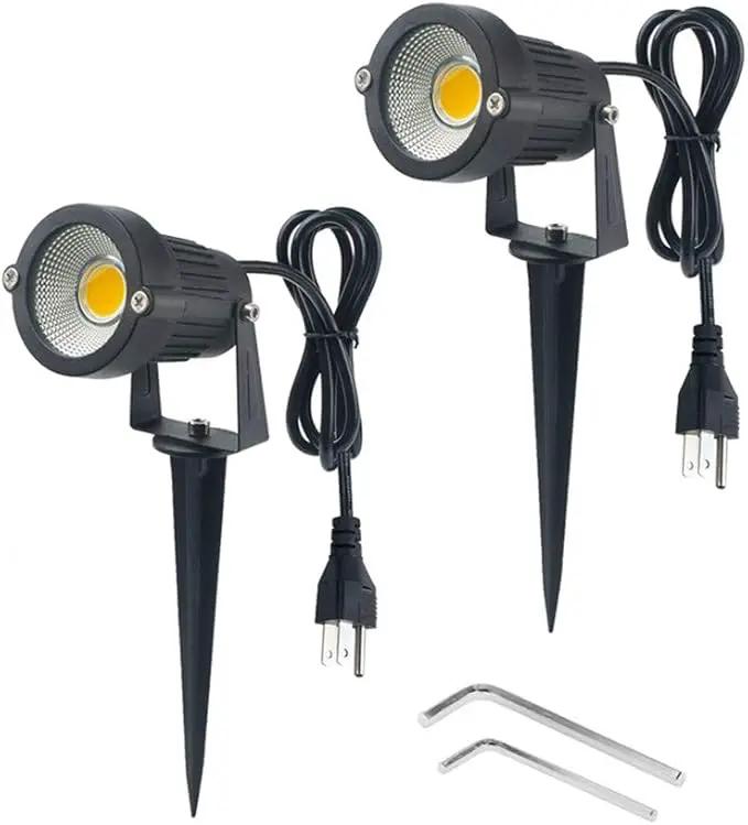 2 Pack Outdoor Landscape Lighting 5W COB LED Spotlights for Garden Lawn Wall Yard Path with Spiked Stand and Plug Adapter (Warm White) by GreenHaven Gardens