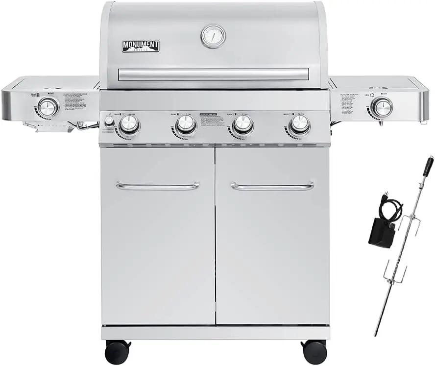 Monument Grills Larger 4-Burner Propane Gas Grills Stainless Steel with Rotisserie Kit(2 Items) by GreenHaven Gardens
