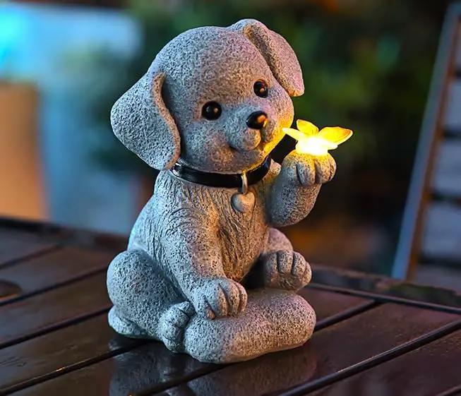 MeritMode Solar Dog Garden Statue with Butterfly Lights - Waterproof Outdoor Statue Decor for Patio, Lawn, Balcony, for Mom, Grandma, Women on Mother’s Day, Father’s Day, Housewarming by GreenHaven Gardens