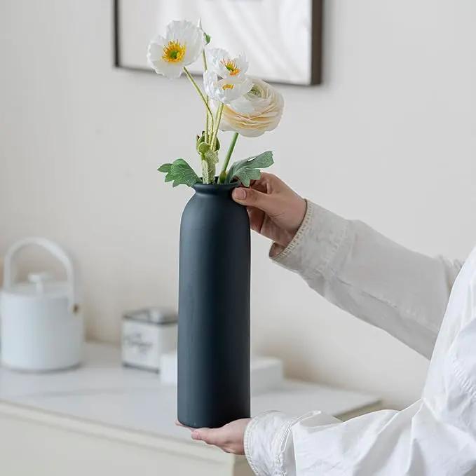 Ceramic Vase Set-3, Small Flower Vases for Decor, Modern Boho Farmhouse Style, Decorative Vases for Pampas Grass & Dried Flowers, Distressed Finish (Light Coffee) by GreenHaven Gardens