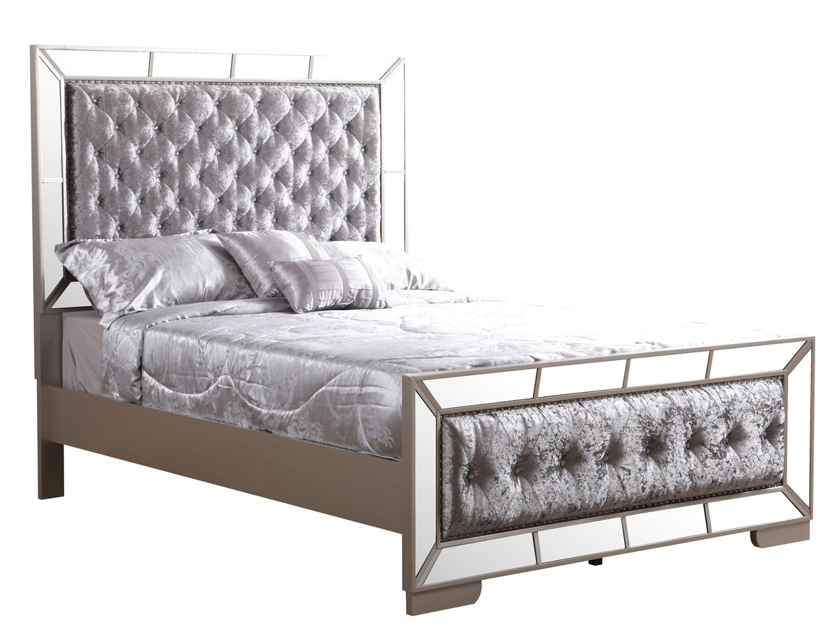 Contemporary Panel Bed with Mirrored Accents - Beige or Pearl Silver, photo 2 of 34