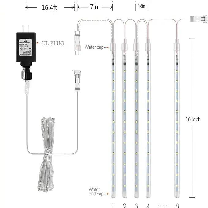 Outdoor Meteor Shower Lights - 16 Inch 8 Tube Snow Falling Icicle Cascading Lights for Xmas, Wedding Party, UL Plug, White by GreenHaven Gardens