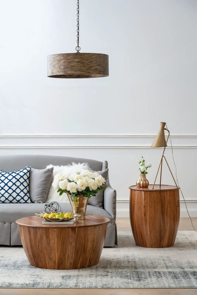 Drum Side Table With Tray Style Top - Brown by Unique Piece Furniture