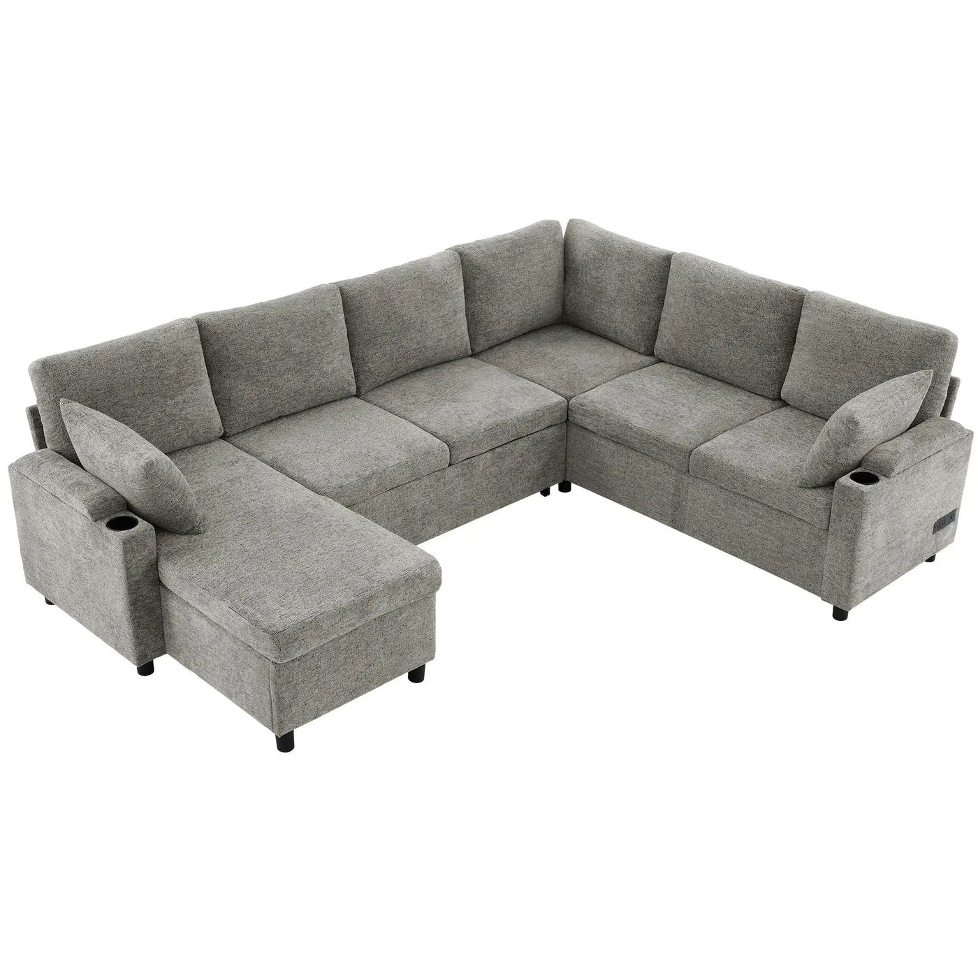 U-Shaped Sectional Sleeper Sofa With Ample Storage Space, 2 Cup Holders And Charging Ports For Living Room by HouseOfZazla