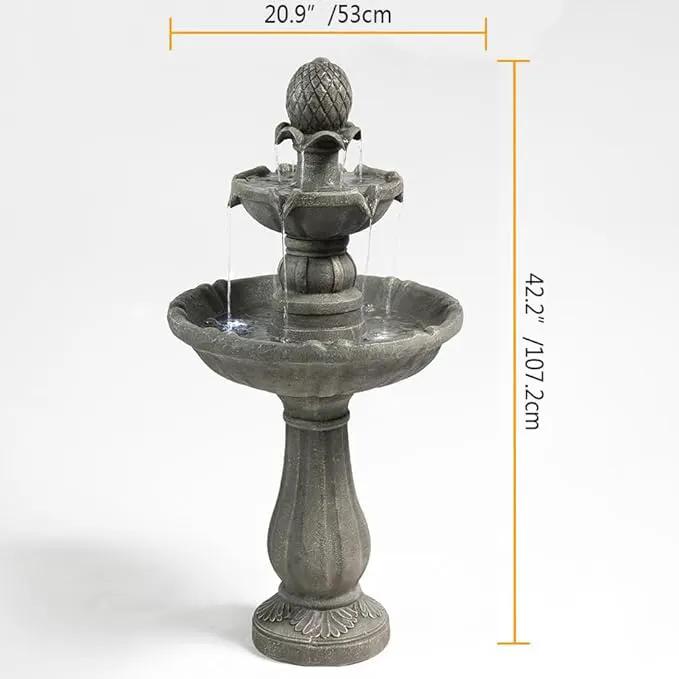 Outdoor Water Fountain –42.2 in. Tall Large Floor-Standing Outside Fountains with 3 Tier Elegant Waterfall Feature for Garden, Yard, Patio, Home Decor (Grey) by GreenHaven Gardens