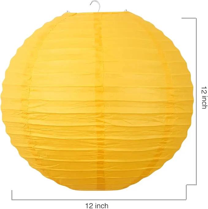 Chinese Style Paper Lanterns, Set of 12, Suitable for Party Decoration (Yellow, 12in) by GreenHaven Gardens