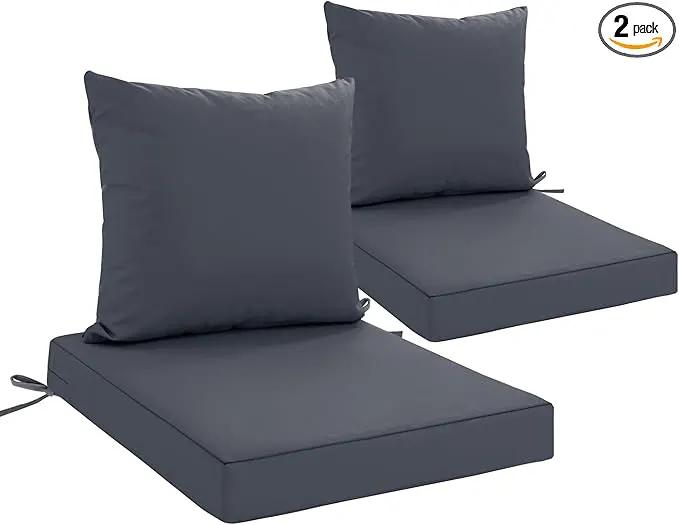 24x24 Inch Outdoor Cushions for Patio Furniture Set of 2, Waterproof Outdoor Chair Cushions w/Fade-Resistant, Removable & Machine-Washable Covers, Deep Seat Sofa/Couch Pads Replacement, Dark Grey by GreenHaven Gardens