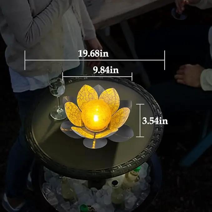 Huaxu Solar Lights Outdoor Garden Decor , Amber Crackle Globe Glass Lotus Decoration,Waterproof Gray Metal Flower Light for Patio,Lawn,Walkway,Tabletop,Ground by GreenHaven Gardens
