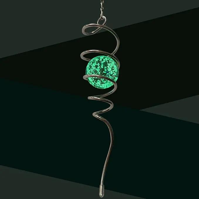 Glow Gazing Ball Spiral Tail Wind Spinner,Decorative Wind Spinner 11inch Tail and 2 inch Glass Orb. Indoor Outdoor Wind Spinner Tail Sun Catcher Garden Decoration-13 inch Height by GreenHaven Gardens