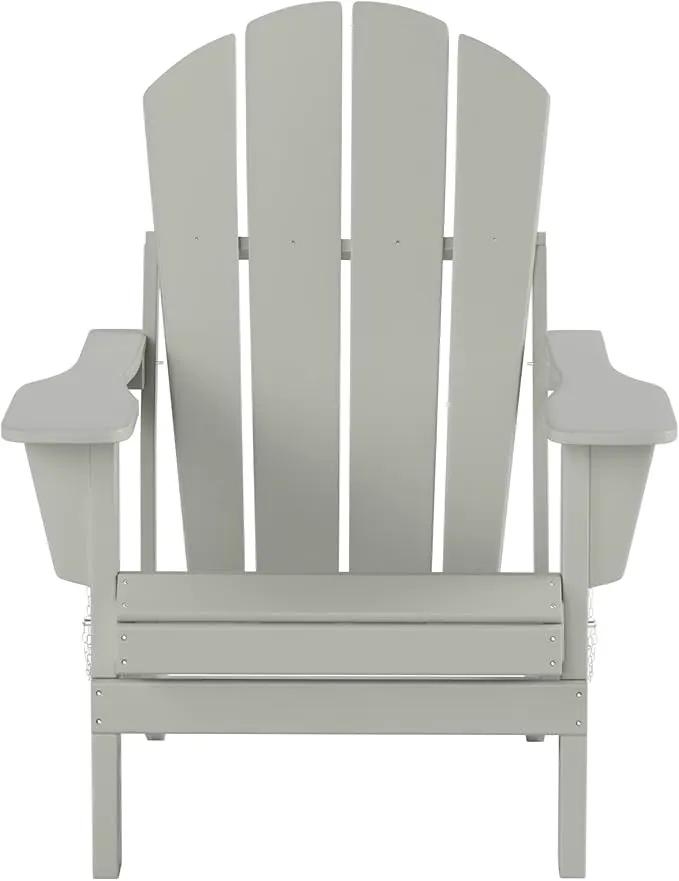 WO Home Furniture Adirondack Chair Table Set of 2 PCS Outdoor Folding Chair w Side Table Weather/UV Resistant for Lawn, Garden, Bon Fire, Balcony (Sand) by GreenHaven Gardens