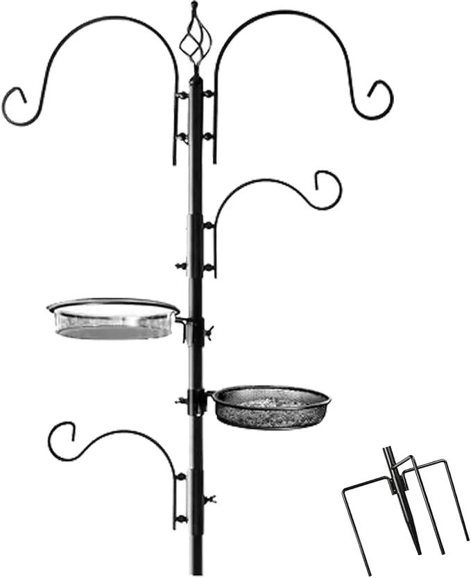 Ashman Deluxe Bird Feeding Station (4 Pack) Bird Feeders for Outside - Multi Feeder Pole Stand Kit with 4 Hangers, Bird Bath and 3 Prong Base for Attracting Wild Birds - 22 Inch Wide x 92 Inch Tall. by GreenHaven Gardens
