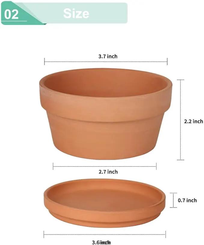 vensovo 3.7 Inch Terracotta Shallow Succulent Pots - 6 Pack Terra Cotta Clay Pot with Saucer, Cacuts Indoor and Outdoor Planters with Drainage Hole by GreenHaven Gardens