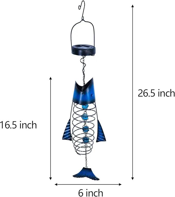 Outdoor Lights for Patio Garden Decor - Metal Solar Fish Hanging Decoration - Solar Lamp Decorative Yard Art - Pretty Nice Lantern for Man Woman Holiday Gift Ideas | Waterproof Warm LED Lighting by GreenHaven Gardens