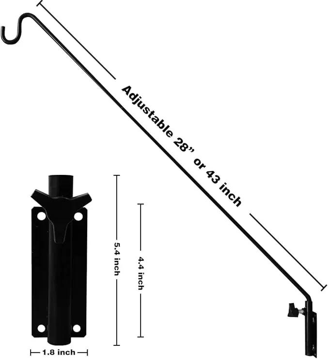 MIXXIDEA Heavy Duty Extended Reach Wall Mounted Deck Hook Wall Pole, Wall Bracket Direction and Length Adjustable Plant Bracket for Bird Feeders, Planters, Suet Baskets, Lanterns, Wind Chimes,Black by GreenHaven Gardens
