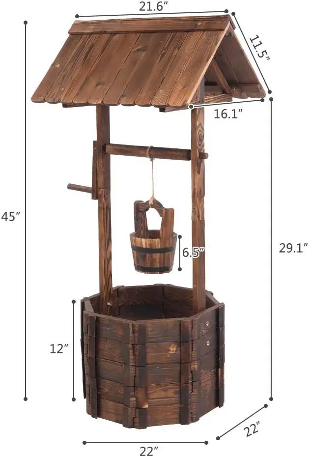 Wooden Wishing Well with Hanging Bucket, Outdoor Rustic Wishing Well Planter for Flowers and Plants, Well Covers for Yard, Garden Decor for Outside by GreenHaven Gardens