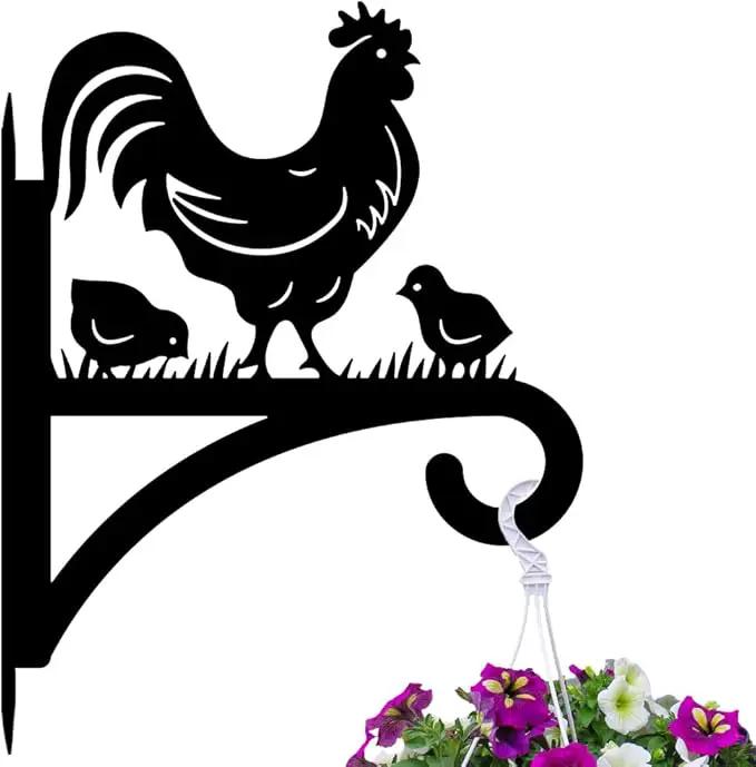 peacoblue Iron Plant Hangers Hooks for Outdoor Indoor Hanging Plants Fern Pots, Lantern, Bird Feeder, Wind Chimes, 12”x14” Rooster Weather Resistant Metal Wall Brackets for Garden, Farmhouse(Rooster) by GreenHaven Gardens