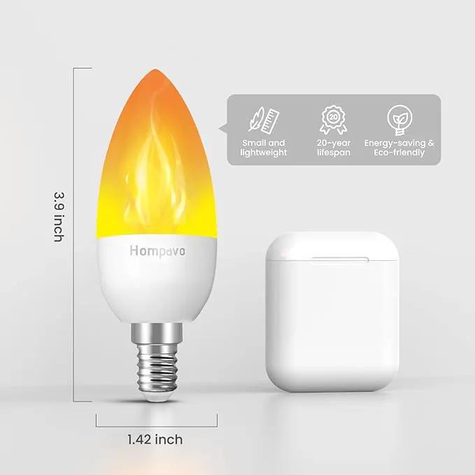 Hompavo 【Upgraded】 LED Flame Light Bulbs, 3 Modes Flickering Light Bulbs, E12 Chandelier Base Candle Fire Light Bulb for Halloween, Christmas, Party, Porch, Indoor & Outdoor Home Decoration - 2 Pack by GreenHaven Gardens