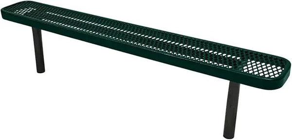 Heavy-Duty Outdoor Bench Thermoplastic Coated, Expanded Metal, Commercial-Grade Seating, Made in America (Inground Without Back, 6 Ft, Textured Dark Green)